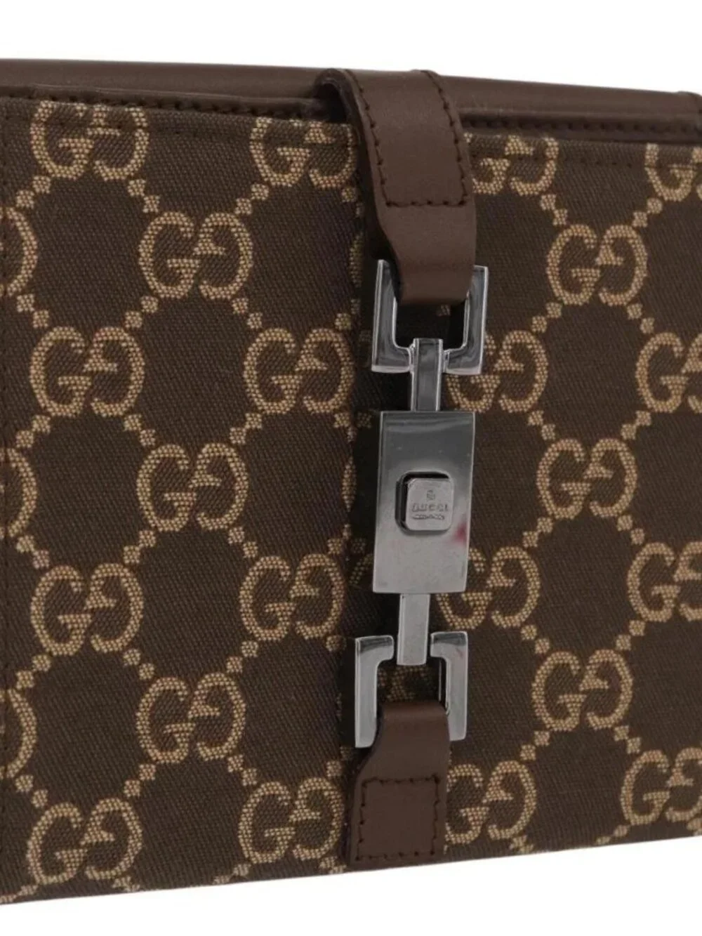 GUCCI GG Canvas Jackie Wallet Brown Silver 035 2773 2131 Auth am10798V